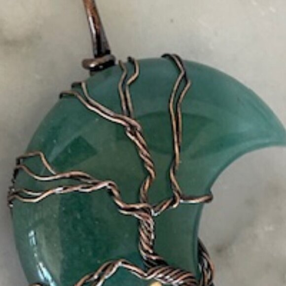 Tree of Life Moon Pendant Copper Wire Wrapped Green - Picture 6 of 12